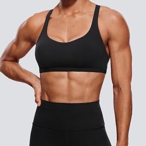 CRZ YOGA Women's Strappy Sports Bra - Criss Cross Back Padded Medium Support